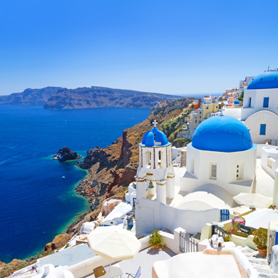 Greece buildings and cliffside village