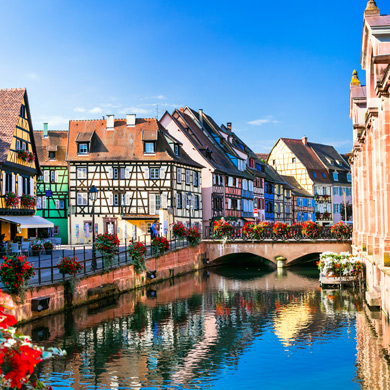 beautiful view of colorful romantic city Colmar, France, Alsace