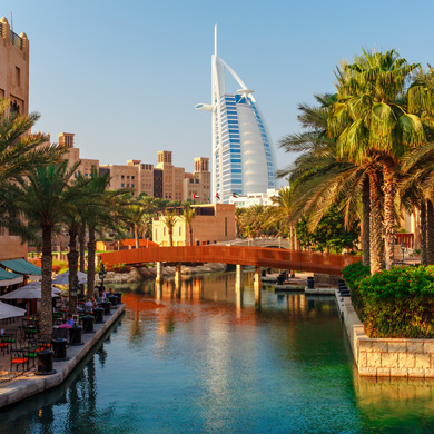 Dubai cityscape over river